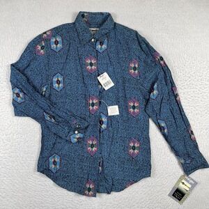 Wrangler Shirt Womens Small Blue Western Aztec Cowgirl Rodeo Square Dance Top